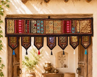 Handgefertigter 2 Meter Boho Patchwork Bandarwal, Traditioneller Indischer Türbehang, Hauseingangsdekor