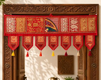 Handcrafted 2 Meter Red Patchwork Door Hanging, Indian Festival Bandarwal, Housewarming Gift
