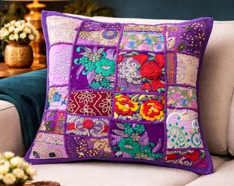 Borsa etnica patchwork multicolore viola reale realizzata a mano con ricami floreali / stile boho