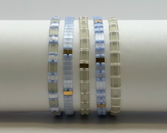 Handmade Miyuki Tila Tile Bracelet – Multicolored Beaded Elastic Stacking Jewelry