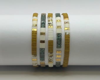 Handmade Miyuki Tila Tile Bracelet – Multicolored Beaded Elastic Stacking Jewelry
