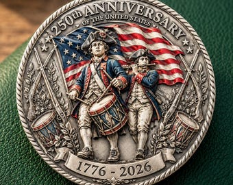 Revolutionary War 250th Anniversary Coin, Antique Silver Drummer Boy Challenge Coin, 1776-2026 USA Gift