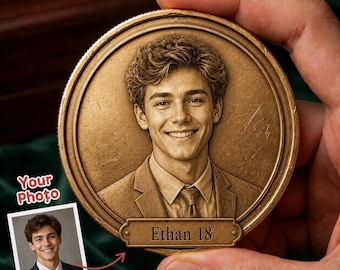 Custom Photo Coin, Personalized Challenge Coin with Picture, 18th Birthday Gift for Son Boyfriend, Custom Portrait Token, Graduation Gift