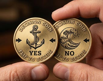 Anchor and Ocean Wave Flip Coin, Nautical Two Sided Decision Maker, Sailor Yes No Coin, Marine Edc Pocket Token, Unique Gift for Captain