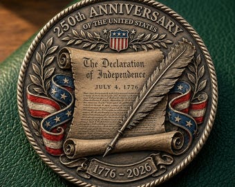 250th Anniversary United States Declaration of Independence Coin | 1776-2026 Semiquincentennial | Patriotic American History Commemorative