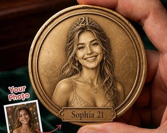 Personalized 21st Birthday Picture Coin, Gift for Daughter Girlfriend, Custom Portrait Token, Turning 21 Gift, Custom Photo Coin