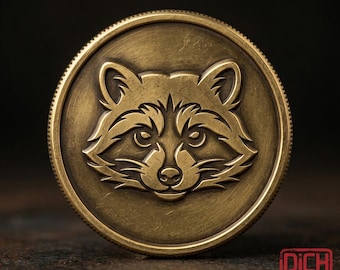 Raccoon Challenge Coin – Antique Brass Engraved Medallion, Custom Name Token