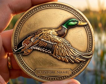 Custom Mallard Duck Metal Coin: 3D/2D Engraved Collector Keepsake (Personalized Name)