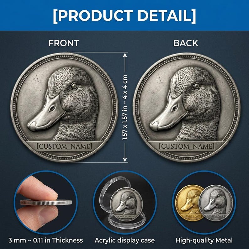 Custom Metal Coin: Realistic Mallard Duck, 3D/2D Relief, Personalized ...
