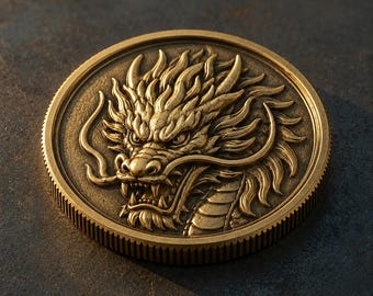 3D Dragon Challenge Coin, Antique Gold Dragon Metal Medallion, Wisdom Legacy Gift For Men, Fantasy Collector Coin