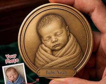 Custom Photo Coin, Personalized Baby Picture Coin, New Mom Gift, Custom Portrait Token, Baby Shower Gift, Newborn Keepsake