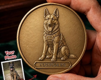 Custom K9 Photo Coin, Personalized Military Dog Medal, 3D Relief Working Dog Keepsake, Service Dog Memorial Gift