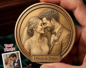 Custom Wedding Anniversary Gift for Husband Wife, Custom Photo Coin, Personalized Couple Coin, Custom Portrait Token, Wedding Keepsake
