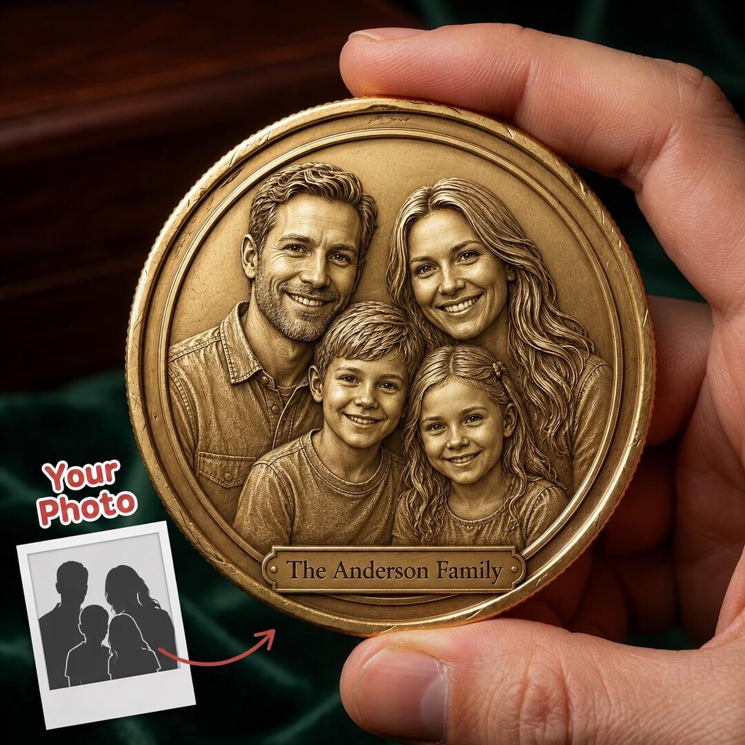 Custom Family Portrait Coin, Personalized Gold Metal Photo Coin, Family ...