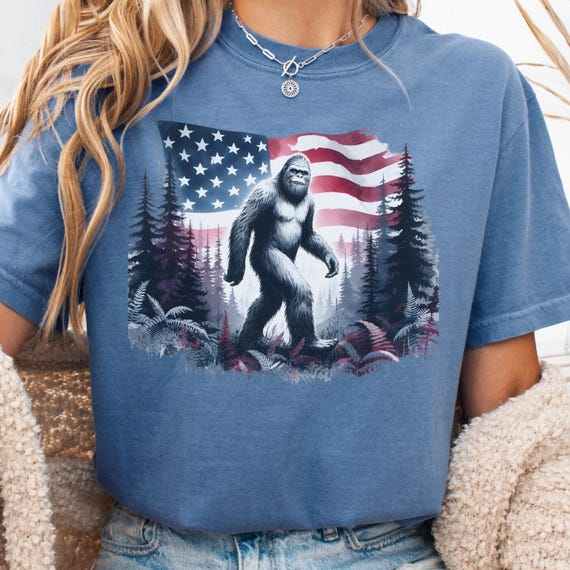 Comfort Colors Bigfoot Patriotic Shirt, Sasquatch American Flag Tee, Vintage USA Graphic T-Shirt