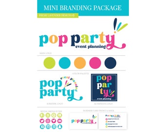 Diseño de logotipos para fiestas coloridas: paquete prediseñado de marca para eventos