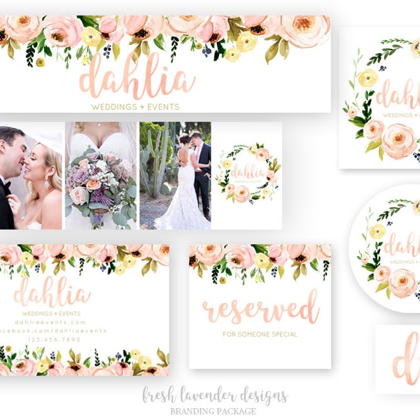 Watercolor Floral Banner Set, Blog Header Set with Floral , Business Card, Watercolor Floral Banner,  Facebook Timeline, Etsy Banner