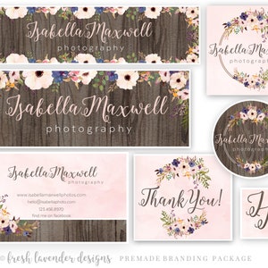 Premade Marketing Package for Photographers & Small Business Logo Biz Card Branding Package Hand Drawn Watercolor Floral Frame+Written Text