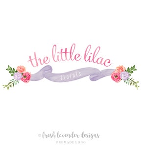 Lilac Logo, Floral Logo, Custom Logo, Logo Design, Premade Logo, Personalized Logo, Watercolor Floral Logo, Logo with Banner