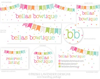 Custom Etsy Shop Set  Premade Etsy Banner Avatar Set for Small Crafty Boutiques Blue Stripes with Scalloped Hot Pink Frame Whimsical Chic