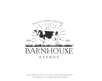 Diseño de logotipo de vaca rústica: marca prediseñada para granja