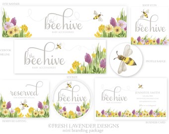 Logotipo de abeja, banner de Etsy de abeja, logotipo personalizado, marca de abejorro, marca comercial, logotipo de colmena de abejas, banner de Etsy prefabricado, tienda de Etsy personalizada, abejas