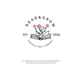 Logotipo de libro floral: marca personalizada dibujada a mano para pequeñas empresas