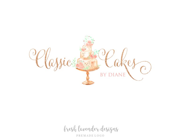pastel pink bakery and cakes nice logo design for... Cake Logo Custom Logo Bakery Logo Watercolor Cake Custom - Etsy