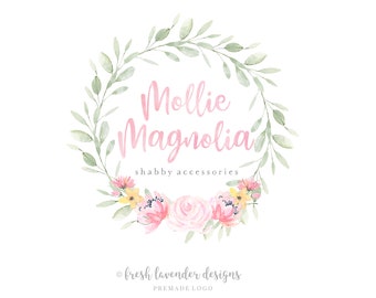 Magnolia Logo, Wildflower Logo, Custom Logo, Premade Logo, Logo Design, Photography Logo, Wreath Logo, Shabby Chic Logo, Banding Package
