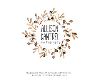 Custom Logo, Logo Design, Wreath Logo, Floral Logo, Branding, Boutique Logo, Watercolor Logo, Premade Logo, Branding Package, Logo Package