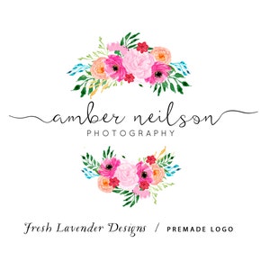 Floral Logo, Premade Logo, Custom Logo, Photography Logo, Florist Logo, Watercolor Logo, Hand Drawn Logo