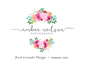 Floral Logo, Premade Logo, Custom Logo, Photography Logo, Florist Logo, Watercolor Logo, Hand Drawn Logo