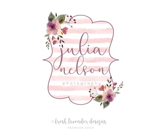 Watercolor Frame Logo, Floral Logo, Custom Logo, Logo Design, Photography Logo, Floral Logo, Premade Logo, Affordable Branding, Watermark