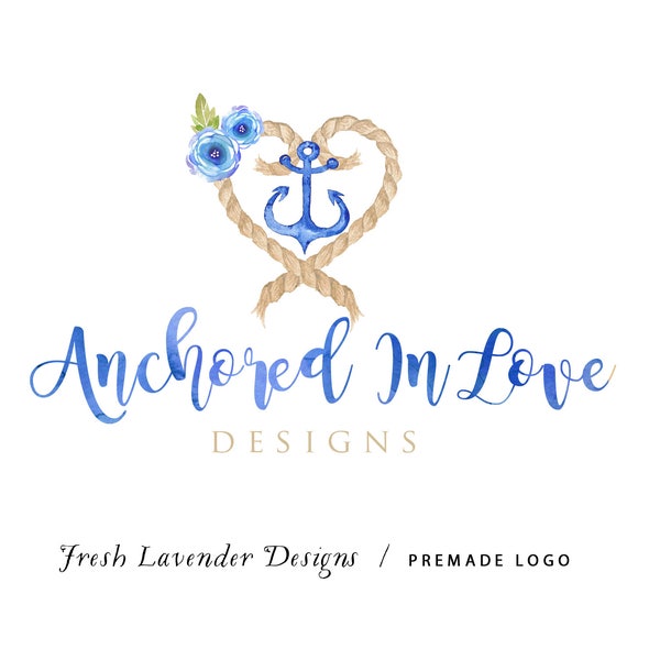 Premade Logo, Premade Logo Design, Watercolor Logo, Nautical Logo, Hand Drawn Logo, Anchor with Heart, Floral Logo, Branding Logo, Whimsical