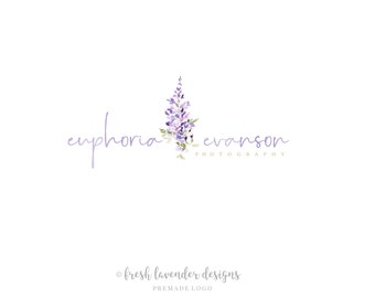 Premade Logo, Hyacinth Logo, Custom Logo, Custom Branding, Watercolor Hyacinth, Florist Logo, Photography Logo, Lavender Logo, Calligraphy