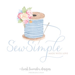 Custom Logo, Custom Sewing Logo, Watercolor Sewing Logo, Knitting Logo, Premade Watercolor Sewing Logo, Logo Branding,  Logo with Thread
