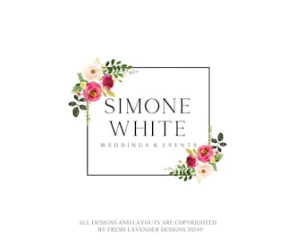 Logotipo personalizado, logotipo de boda, logotipo prediseñado, logotipo de monograma, logotipo elegante, marca, marca comercial, paquete de marca, logotipo floral de acuarela