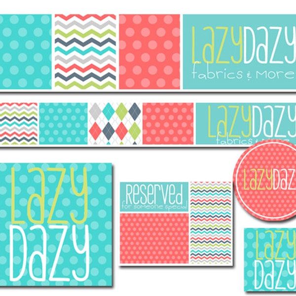 Vorgefertigtes Shop Set mit 2 Bannern / Zusätzliche Grafiken / Sticker für kleine Bastelboutiquen Multi Color and Pattern Set
