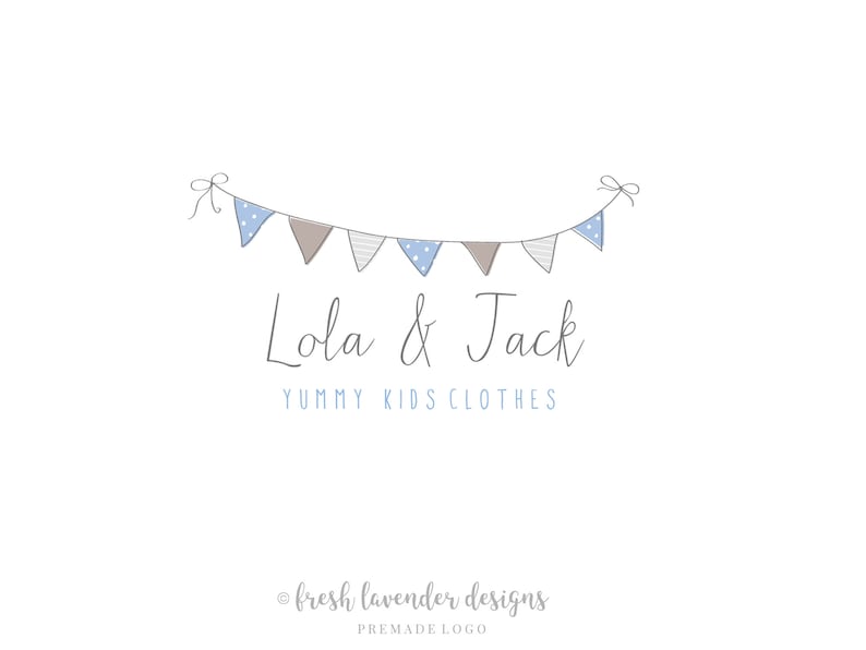 Banner Logo, Bunting Logo, Custom Logo, Premade Logo, Logo Designer, Children's Logo, Whimsical Logo, Photography Logo, Affordable Logo image 1