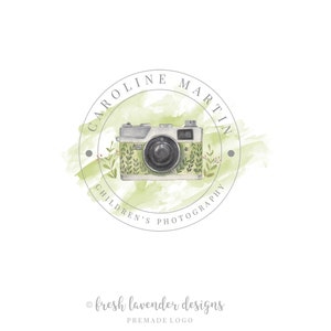 Camera Logo, Custom Logo, Premade Logo, Photography Logo, Leaf Logo, Logo with Camera, Photography Branding, Watercolor Camera Logo