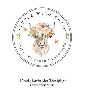 Watercolor Highland Cow Logo: Premade Farm Business Branding