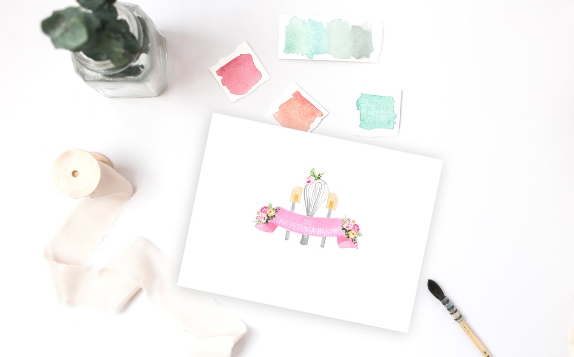 Baking Logo, Bakery Logo, Custom Logo, Premade Baking Logo, Watercolor ...