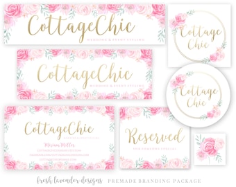 Branding Package, Floral Branding Package, Logo Package, Etsy Set, Etsy Shop Graphics, Marketing Set, Watercolor Heart, Logo Package