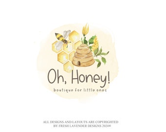 Diseño de logotipo de abeja: Marca empresarial Honeycomb (PNG, JPG)