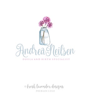 Doula Logo, Mason Jar Logo, Custom Logo, Logo Designer, Floral Logo, Watercolor Logo, Shabby Chic Logo, Photography Logo, Logo Branding