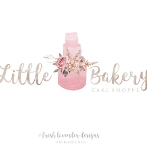 Cake Logo, Premade Logo, Custom Logo, Logo Design, Bakery Logo, Baker Logo, Watercolor Cake Logo, Floral Cake Logo, Custom Branding