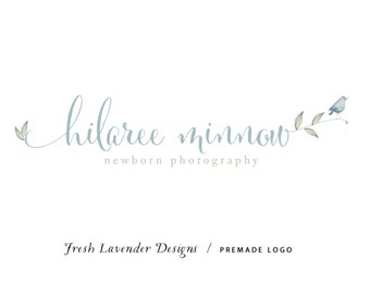 Custom Logo Design Premade Logo and Watermark for Photographers and Small Crafty Businesses Watercolor Leave and Chickadee