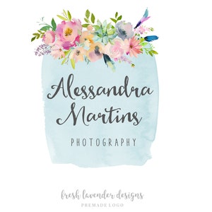 Watercolor Logo, Floral Logo, Custom Logo, Custom Logo Design, Premade Logo, Premade Watermark, Photography Logo, Shabby Chic Logo