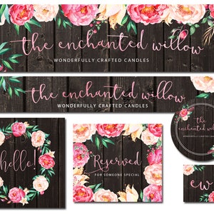 Floral Etsy Banner / Custom Etsy Banner / Floral Etsy Shop / Etsy Banner Wood /  Watercolor Etsy Set