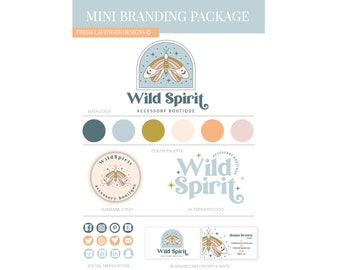 Boho Logo, Gypsy Branding Package, Bohemian Logo, Moth Logo, Alchemy Logo, Branding Package, Hand Drawn Logo, Custom Logo, Brand Design,